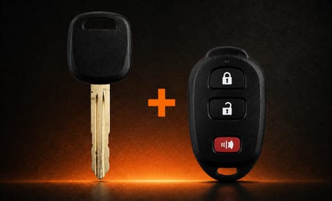 Toyota transponder key next to a separate three-button remote